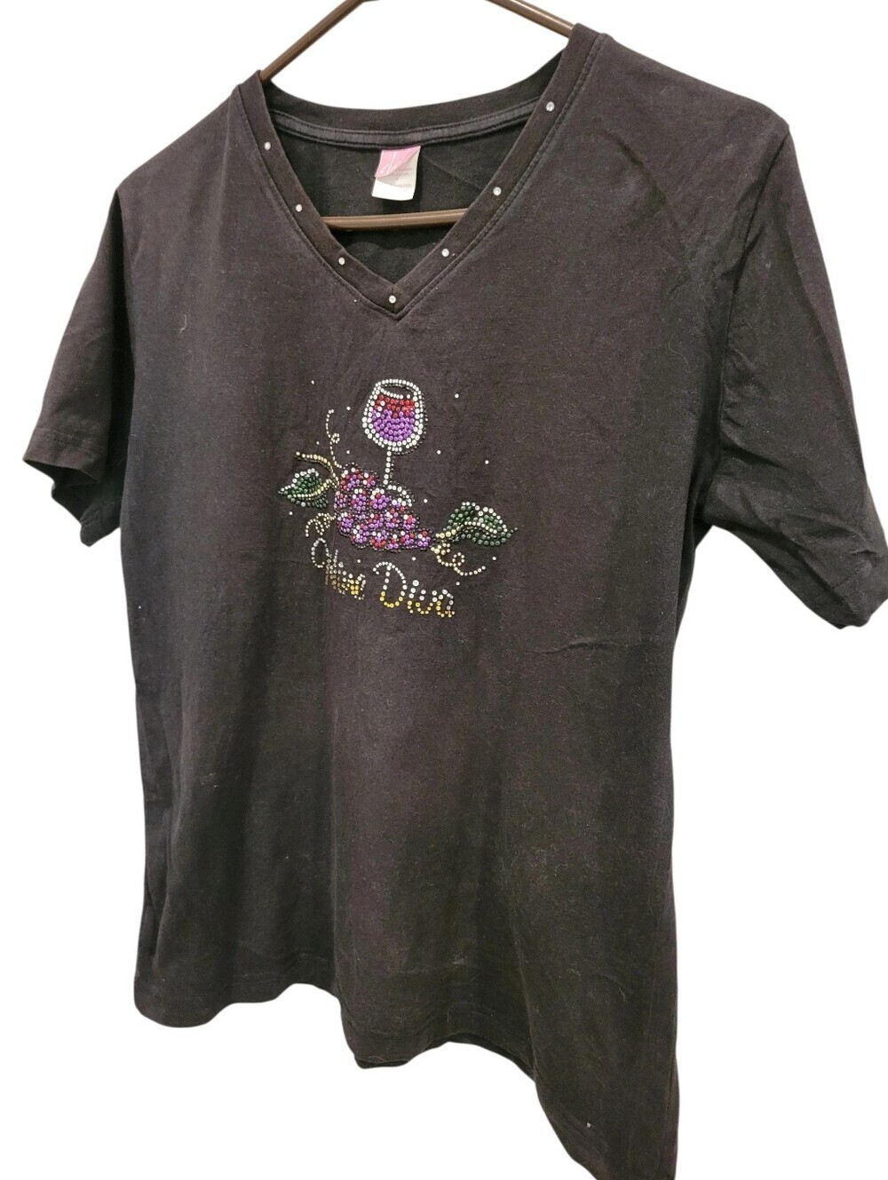 LAT 100% Cotton Black Wine Lovers T- Shirt Large WINE DIVAS